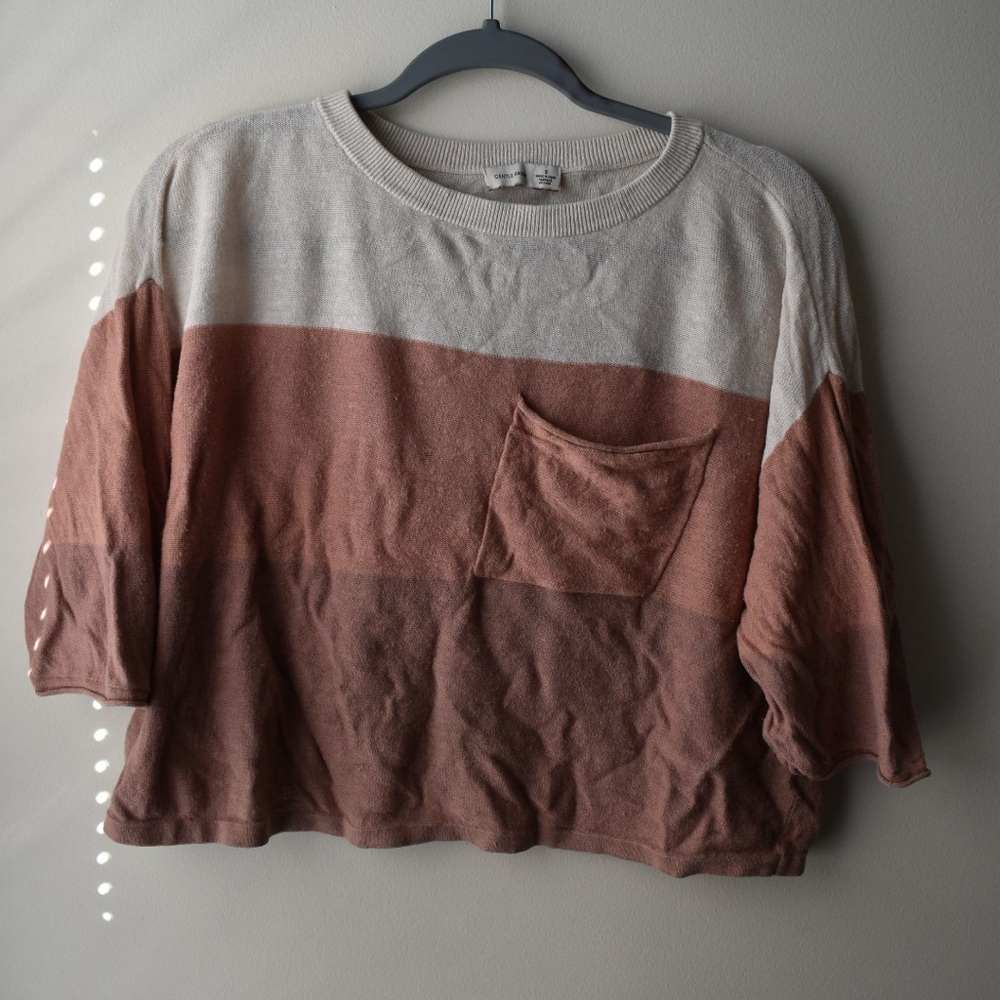 Gentle Fawn | Blush Pink and Cream Crop 3/4 Sleeve Crew Neck Sweatshirt